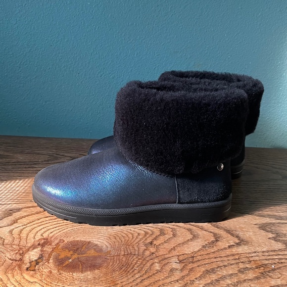 ABEO Boots  Shearling Lined  Two Tone Blue Metallic / Black Suede  Size 7  NWOT - Picture 3 of 9